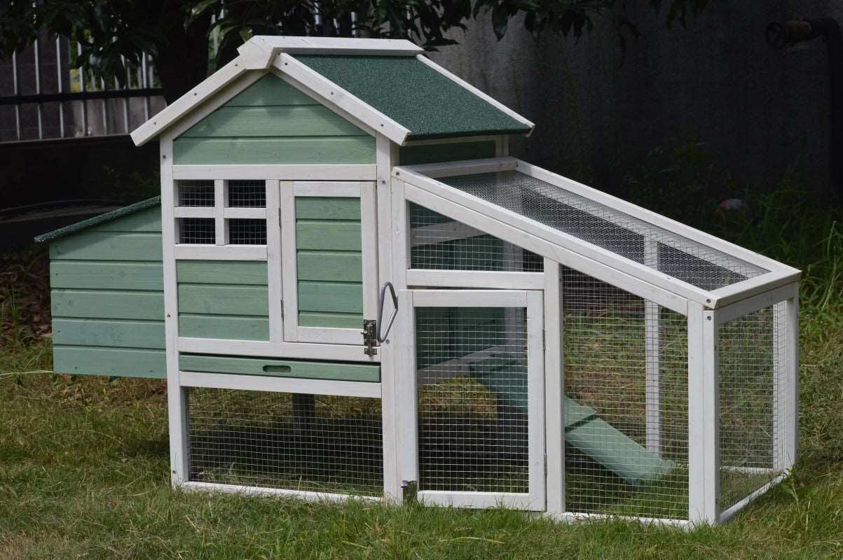 Green Small Chicken coop with nesting box for 2 Chickens / Rabbit Hutch