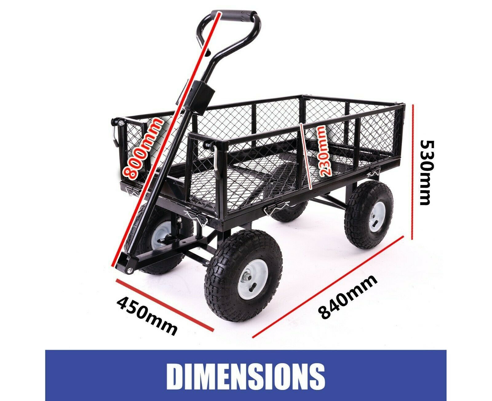 Heavy-Duty Garden Dump Cart – 300kg Capacity Rolling Mesh Trolley