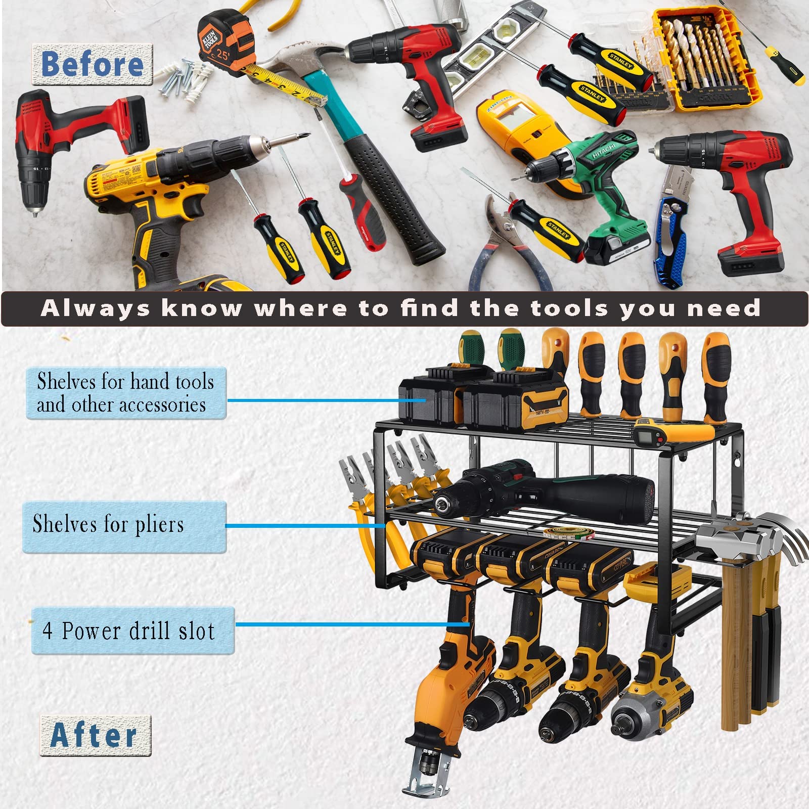 Wall-Mounted Power Tool Organiser – 40 x 20 x 19.5cm