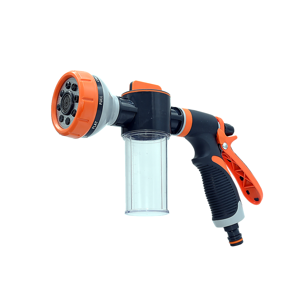 garden hose spray bottle ulti-Function Garden Hose Nozzle with Foam Sprayer – 8 Spray Patterns & 150mL Detergent Bottle