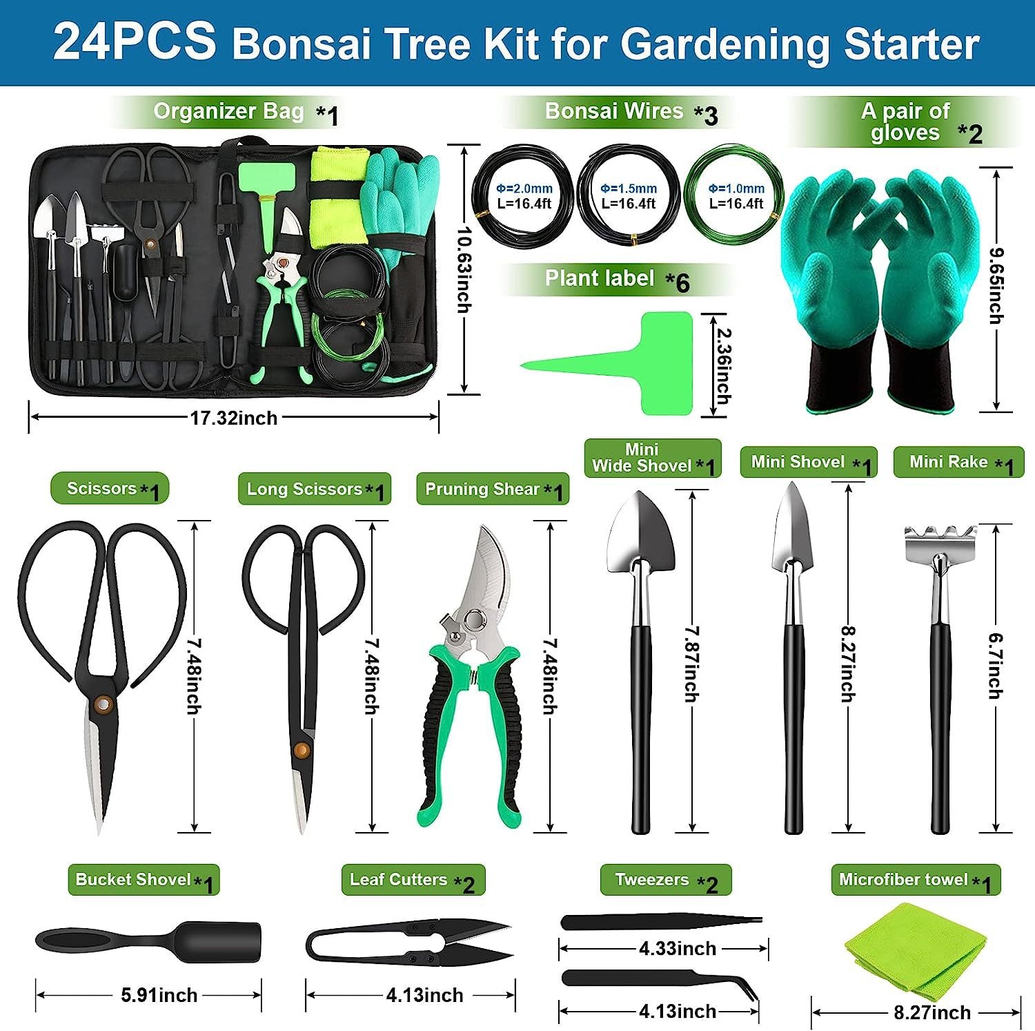 24-Piece Bonsai Tree Tool Kit – Complete Beginner Set