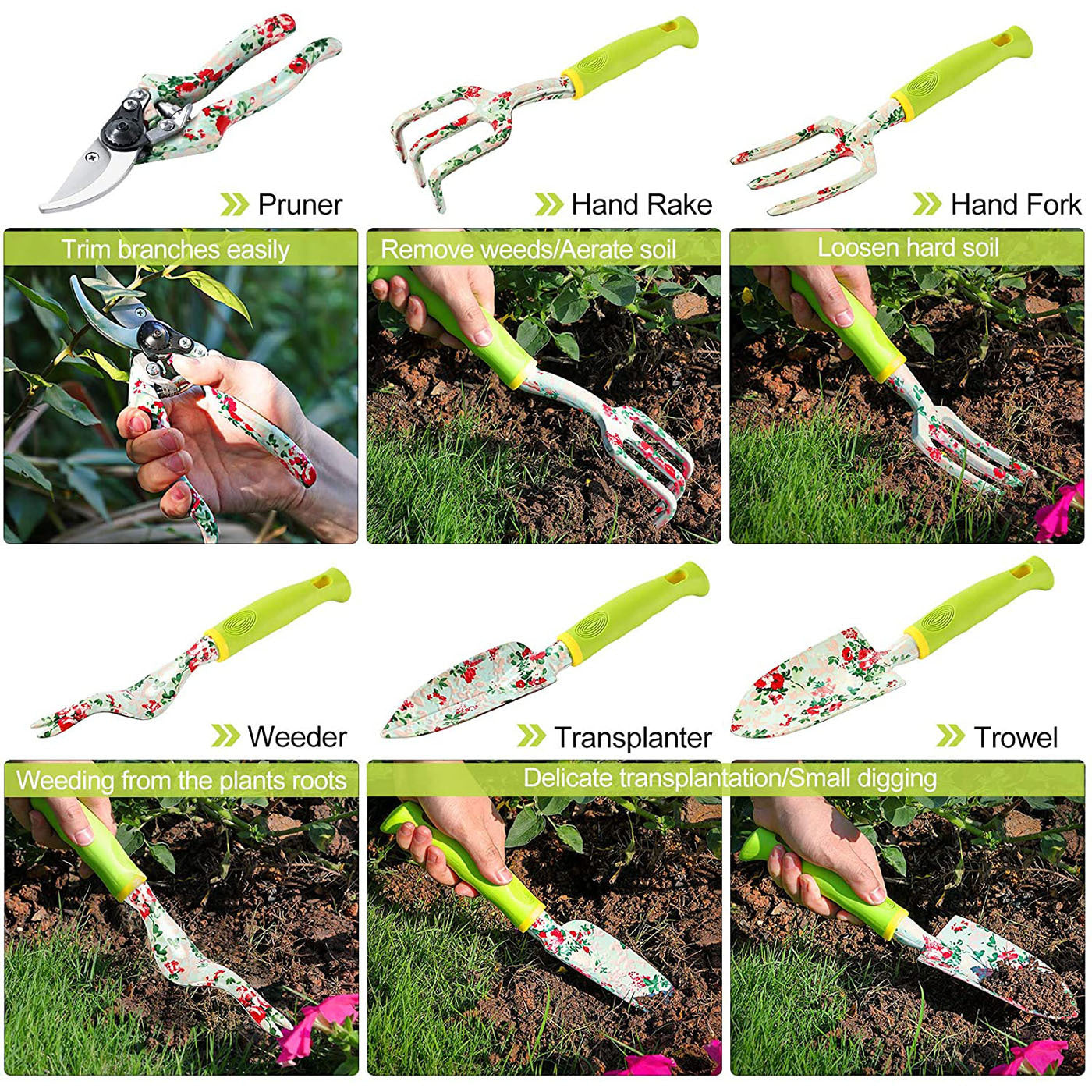 9-Piece Floral Garden Tool Set for Women