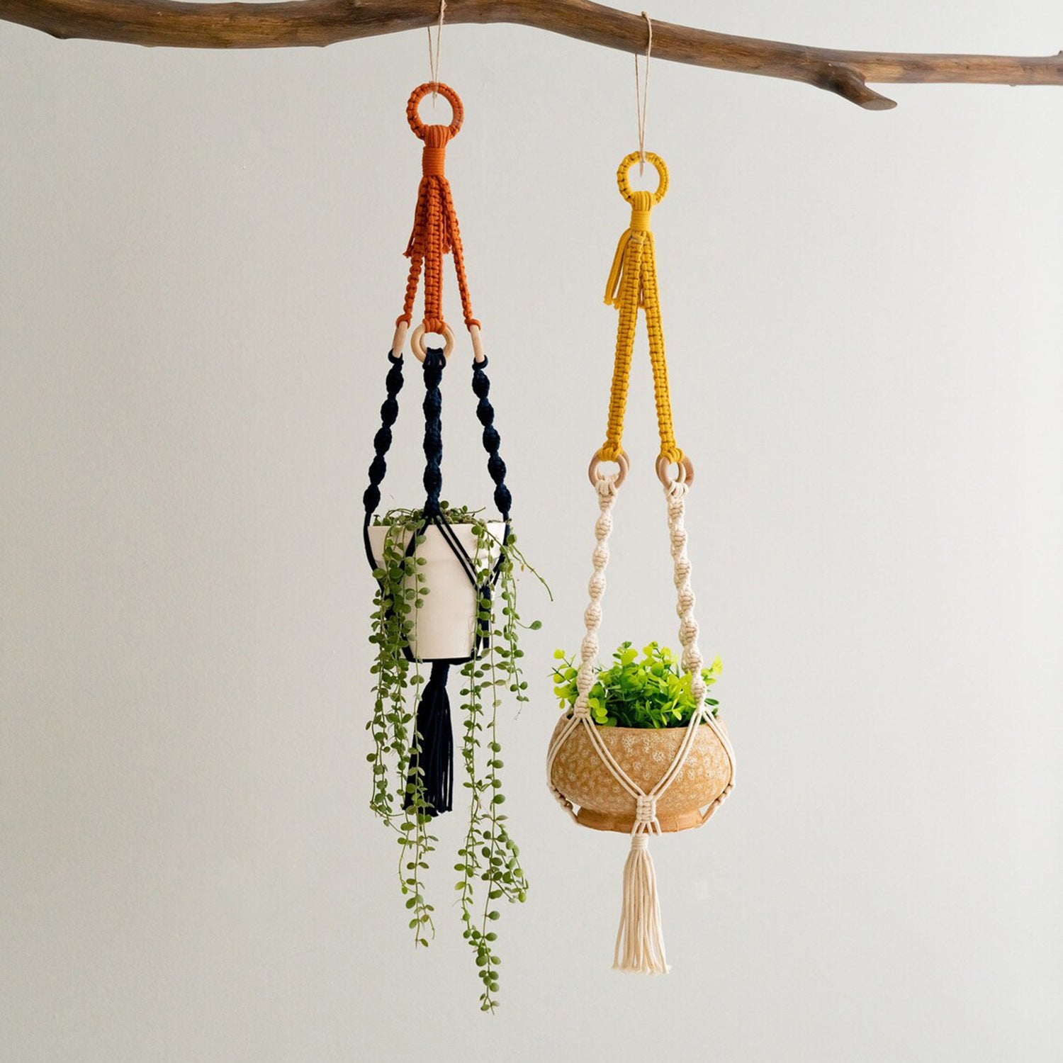 Handmade Macrame Plant Hanger – Set of 2 Cotton Rope Hangers