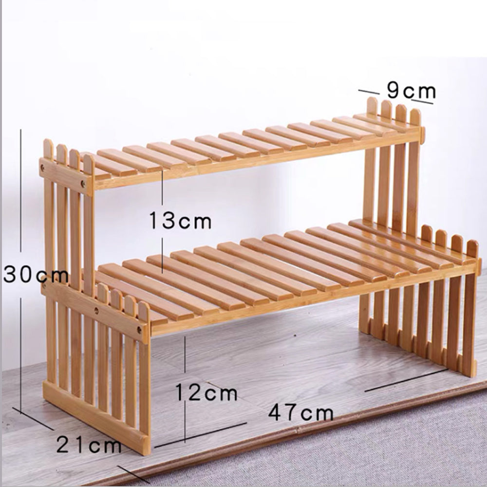 2 Tier Bamboo Plant Stand Flower Pot Rack