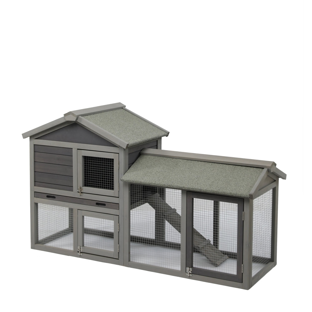 2-Story Rabbit/Guinea Pig Hutch with Outdoor Run - 148cm